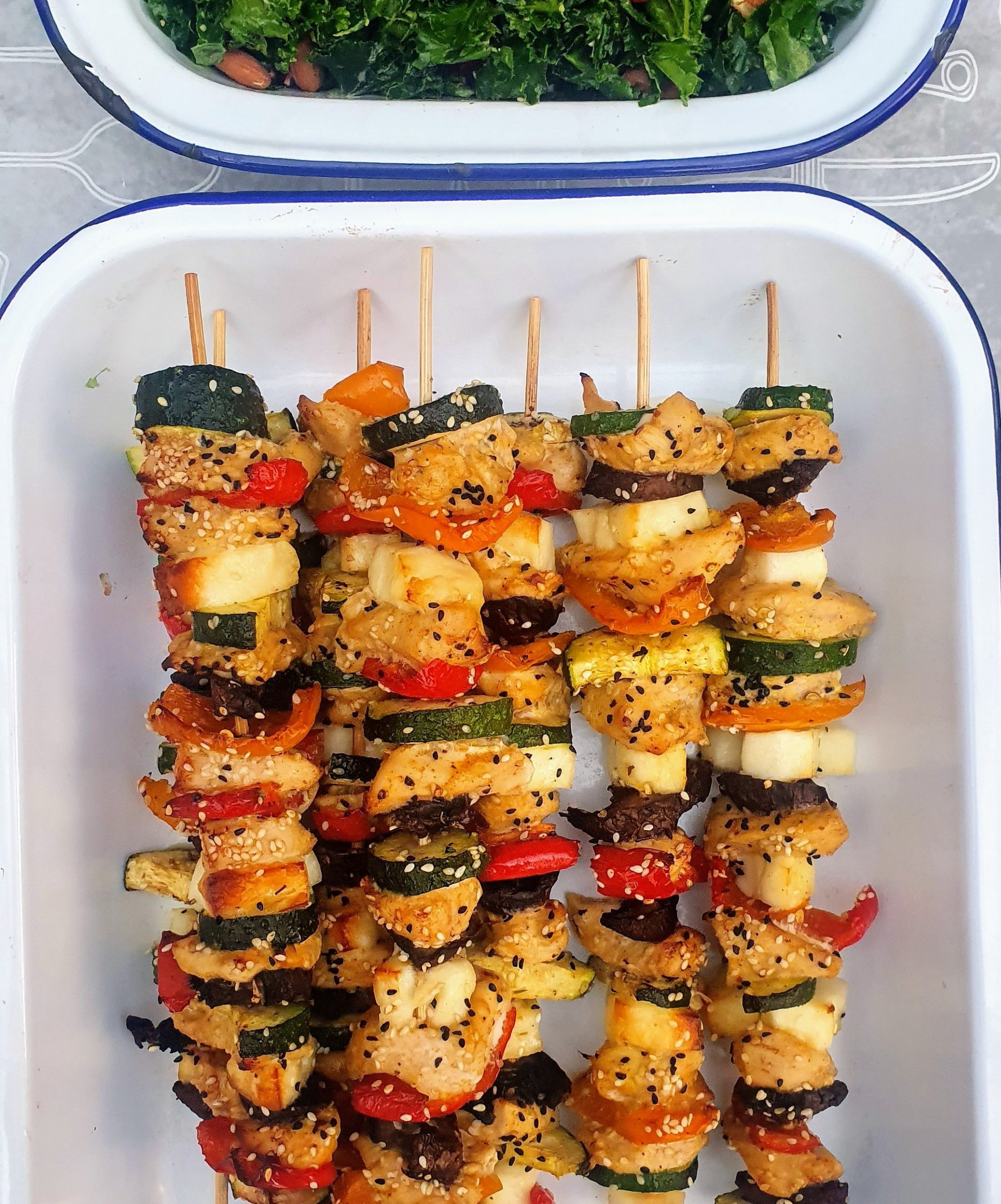 Colourful marinated chicken kebabs