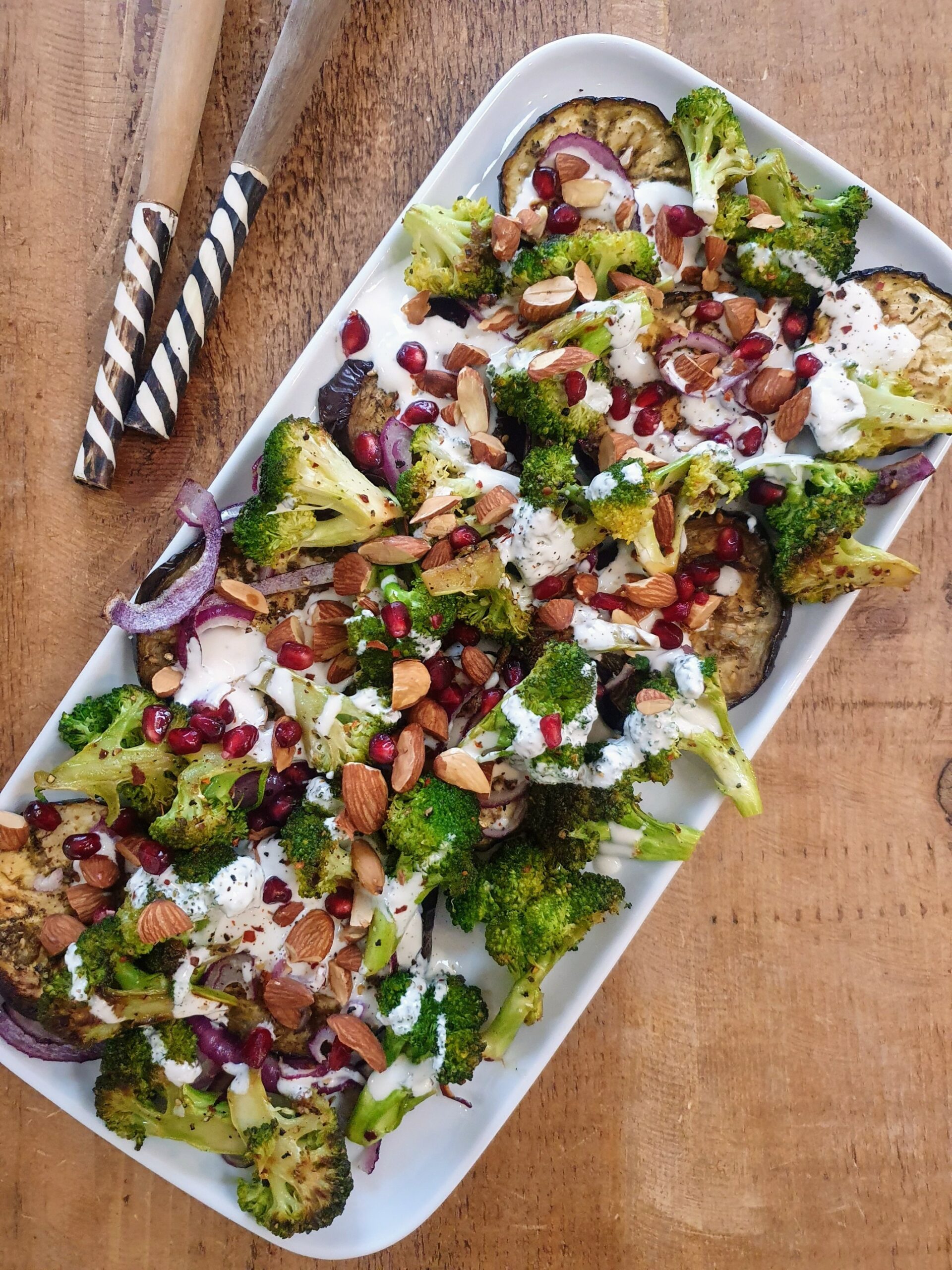 Charred Aubergine, Broccoli & Red Onion Salad