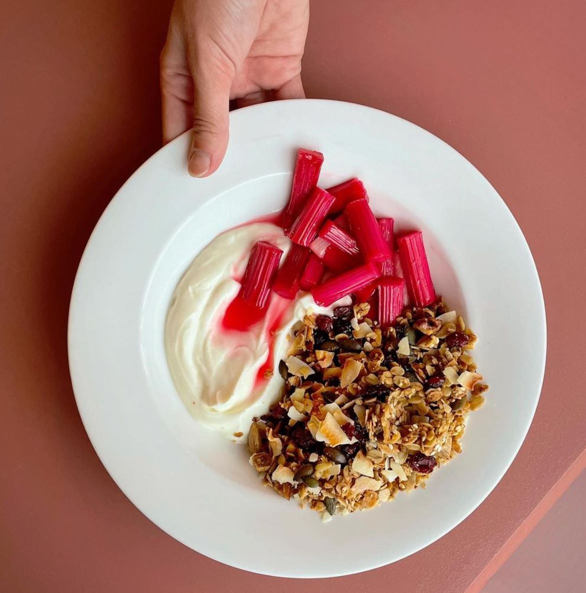 Roasted Rhubarb, Orange & Ginger with Cardamom Granola and Live Yoghurt